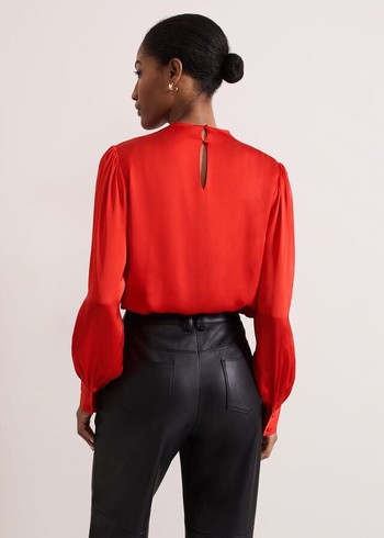 Phase Eight Danica Satin Drape Shirts Red USA | 1072436-EO